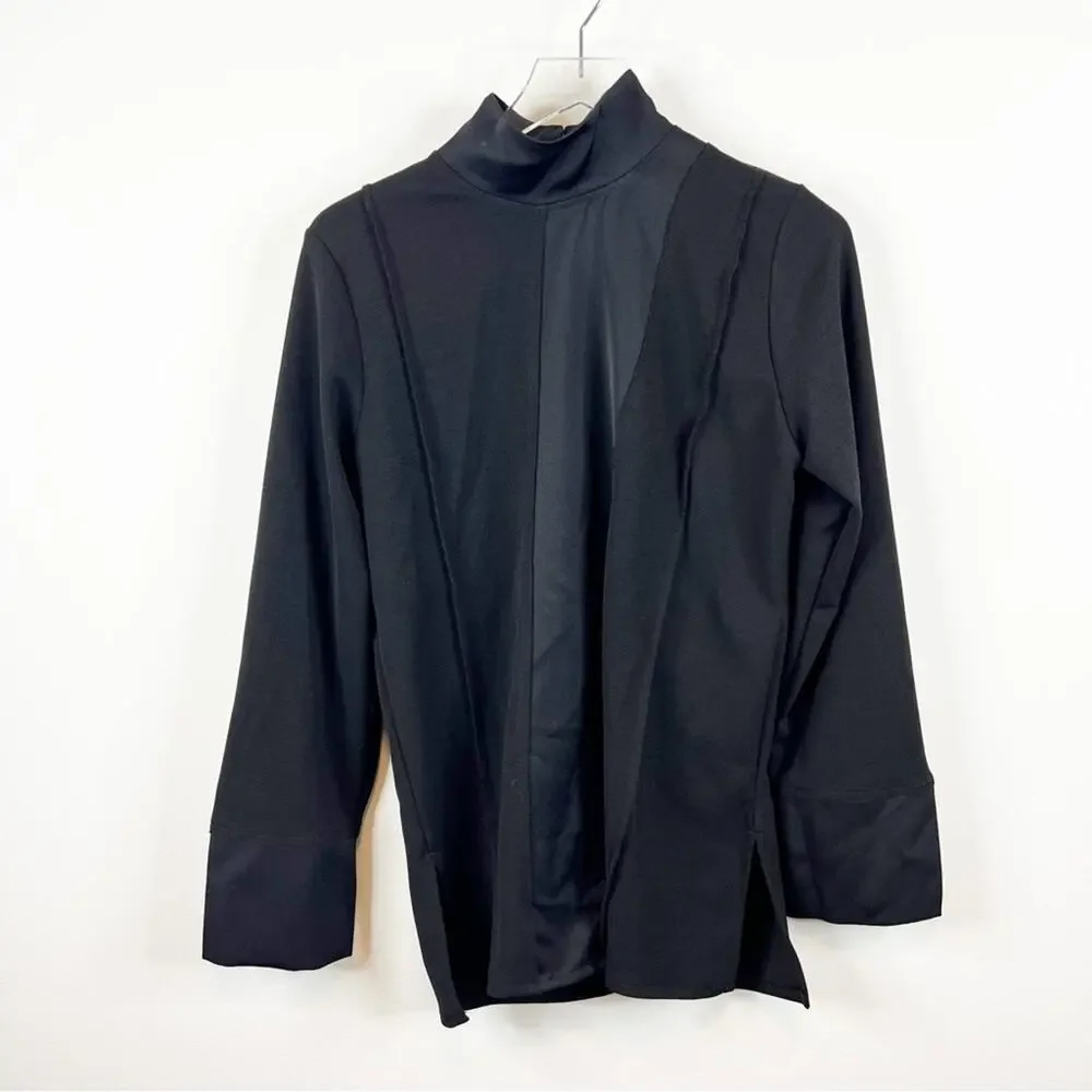 ZARA Satin Paneled Mock Neck Blouse‎ S Black - Picture 2 of 8